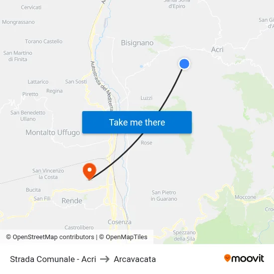 Strada Comunale - Acri to Arcavacata map