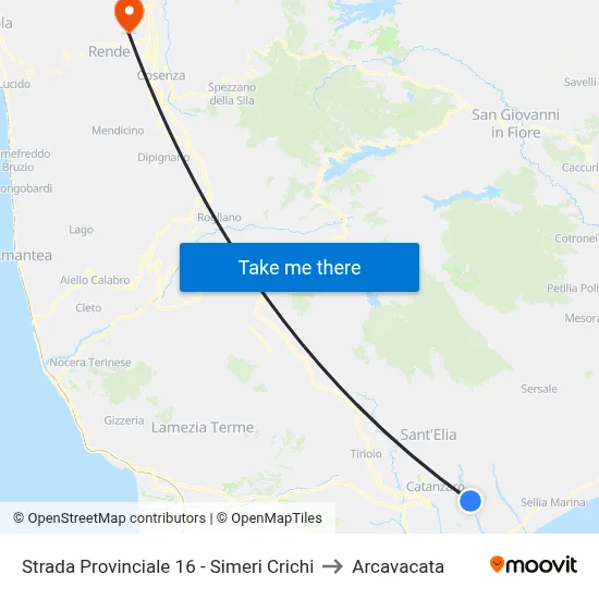Provincial Road 16 - Simeri Crichi to Arcavacata map
