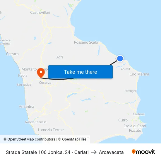 Ionian State Road 106, 24 - Cariati to Arcavacata map
