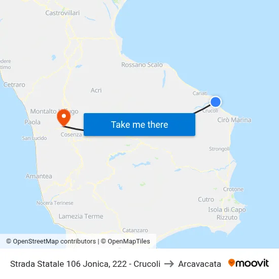 State Road 106 Jonica, 222 - Crucoli to Arcavacata map