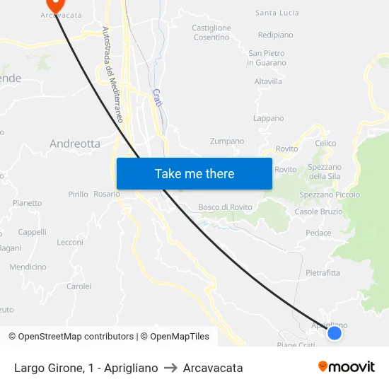Largo Girone, 1 - Aprigliano to Arcavacata map