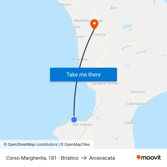 Corso Margherita 181 - Briatico to Arcavacata map