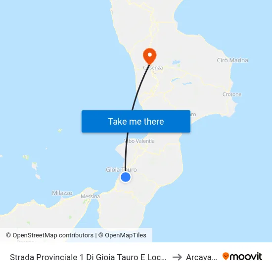 Provincial Road 1 of Gioia Tauro and Locri, 8 - Rizziconi to Arcavacata map