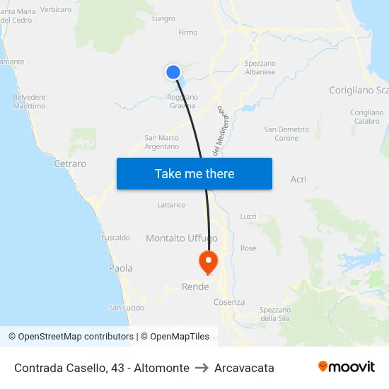 Contrada Casello, 43 - Altomonte to Arcavacata map