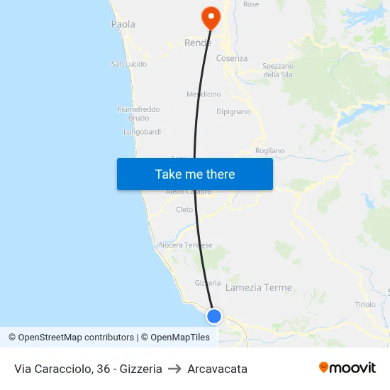 Caracciolo Street, 36 - Gizzeria to Arcavacata map