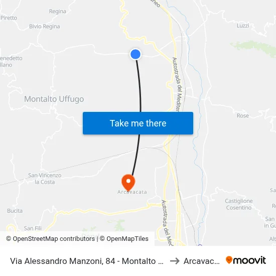 Via Alessandro Manzoni, 84 - Montalto Uffugo to Arcavacata map