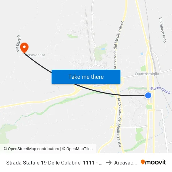State Road 19 Delle Calabrie, 1111 - Rende to Arcavacata map