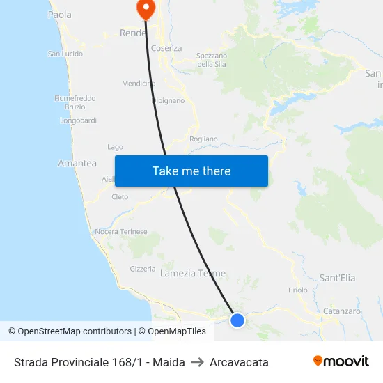 Provincial Road 168/1 - Maida to Arcavacata map