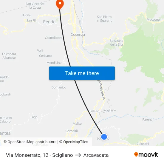 Via Monserrato, 12 - Scigliano to Arcavacata map