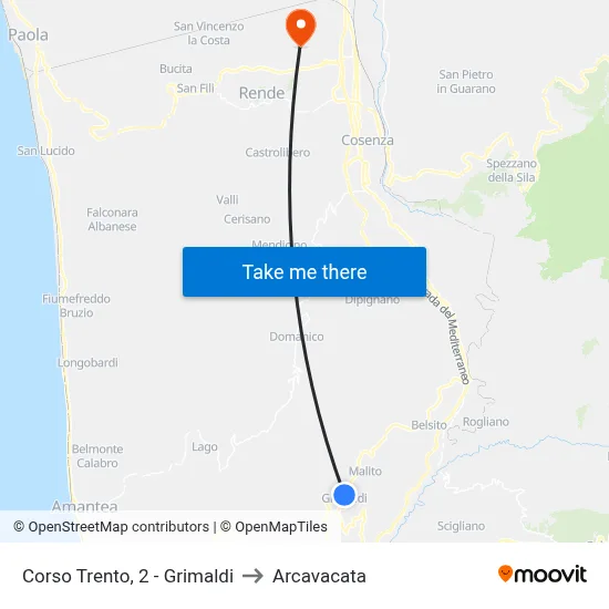 Trento Avenue, 2 - Grimaldi to Arcavacata map