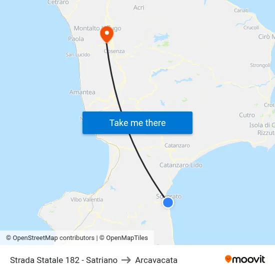 State Road 182 - Satriano to Arcavacata map