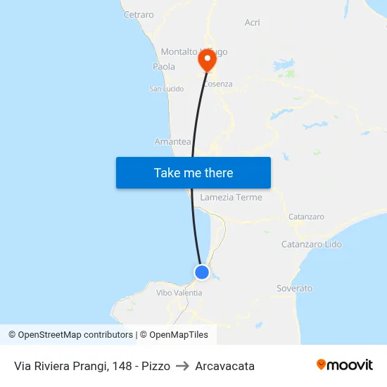 Via Riviera Prangi, 148 - Pizzo to Arcavacata map