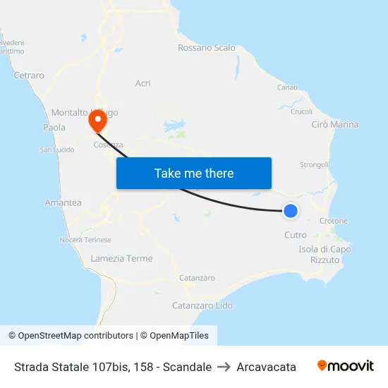 State Road 107bis, 158 - Scandale to Arcavacata map