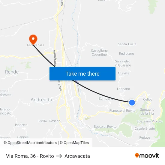 Via Roma, 36 - Rovito to Arcavacata map