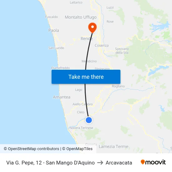 Via G. Pepe, 12 - San Mango D'Aquino to Arcavacata map