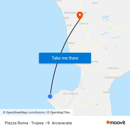 Piazza Roma - Tropea to Arcavacata map
