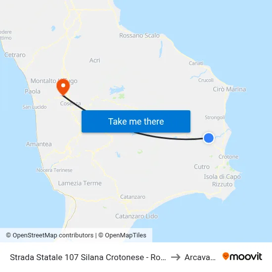 Strada Statale 107 Silana Crotonese - Rocca Di Neto to Arcavacata map