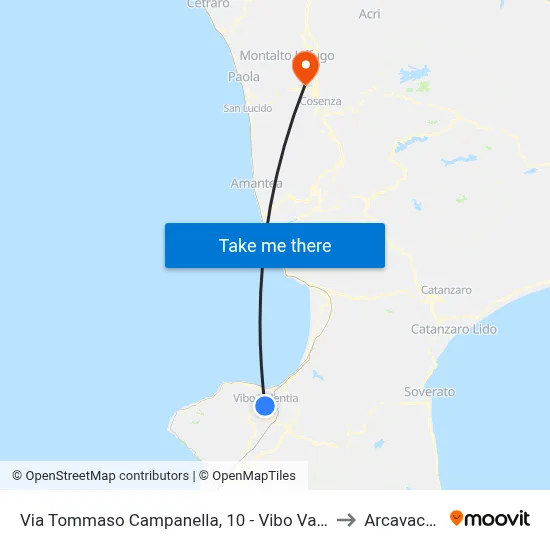 Via Tommaso Campanella, 10 - Vibo Valentia to Arcavacata map