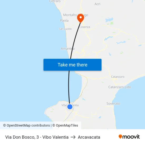 Don Bosco Street, 3 - Vibo Valentia to Arcavacata map