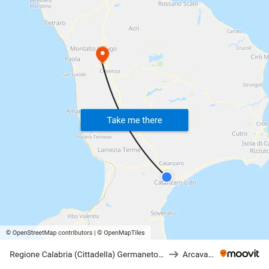 Regione Calabria (Cittadella) Germaneto - Catanzaro to Arcavacata map