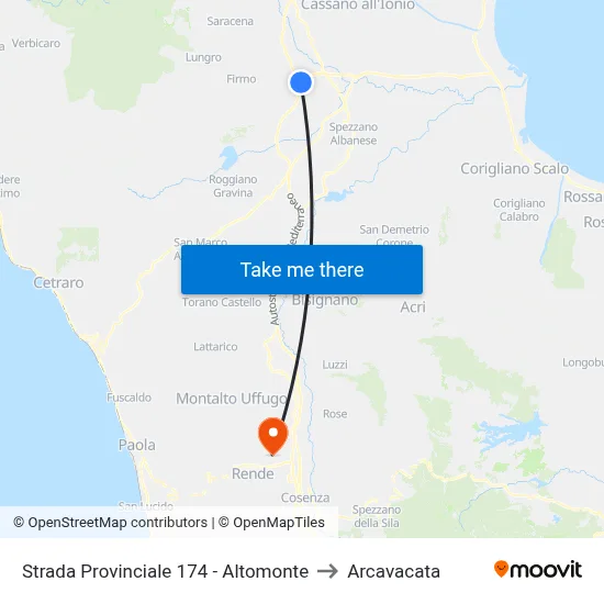 Provincial Road 174 - Altomonte to Arcavacata map