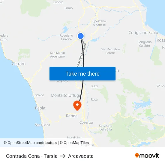 Cona District - Tarsia to Arcavacata map
