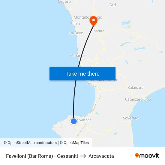 Favelloni (Bar Roma) - Cessaniti to Arcavacata map