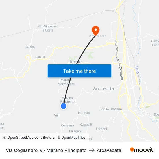 Via Cogliandro, 9 - Marano Principato to Arcavacata map