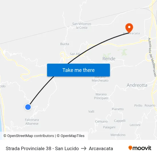 Provincial Road 38 - San Lucido to Arcavacata map