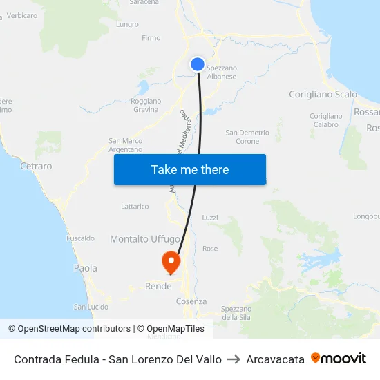 Fedula District - San Lorenzo Del Vallo to Arcavacata map