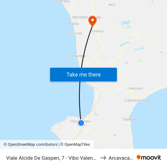 Viale Alcide De Gasperi, 7 - Vibo Valentia to Arcavacata map