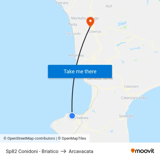 Sp82 Conidoni - Briatico to Arcavacata map