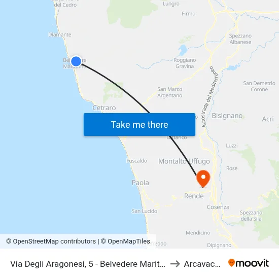 Aragonesi Street, 5 - Belvedere Marittimo to Arcavacata map