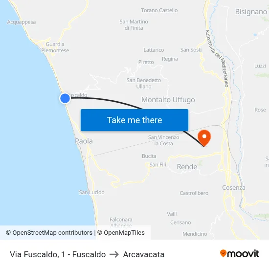 Via Fuscaldo, 1 - Fuscaldo to Arcavacata map