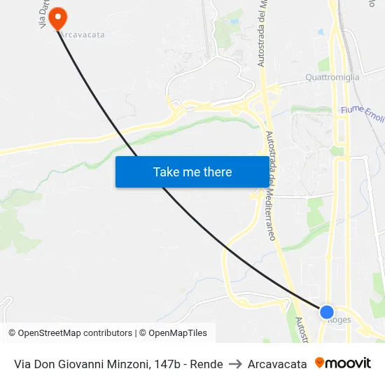Via Don Giovanni Minzoni, 147b - Rende to Arcavacata map