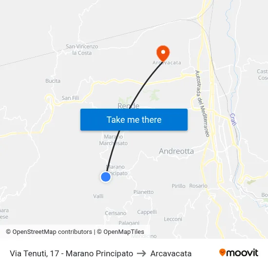 Tenuti Street, 17 - Marano Principato to Arcavacata map