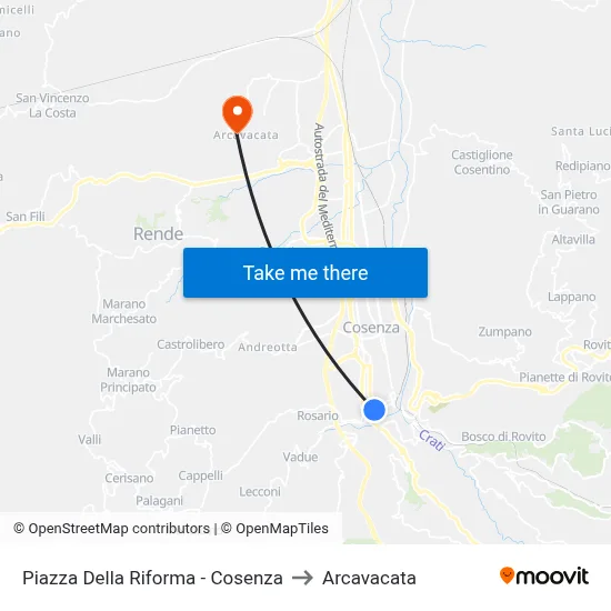 Reform Square - Cosenza to Arcavacata map