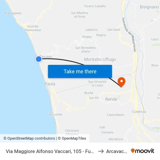 Major Alfonso Vaccari Street, 105 - Fuscaldo to Arcavacata map