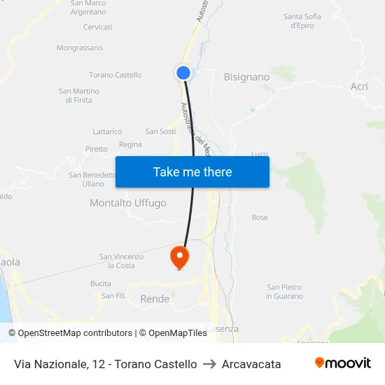 National Road, 12 - Torano Castello to Arcavacata map
