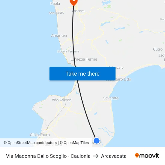 Madonna of the Rock Street - Caulonia to Arcavacata map