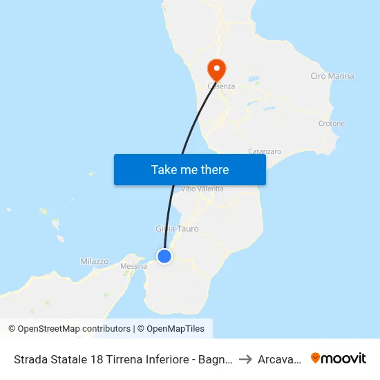State Road 18 Tirrena Inferiore - Bagnara Calabra to Arcavacata map