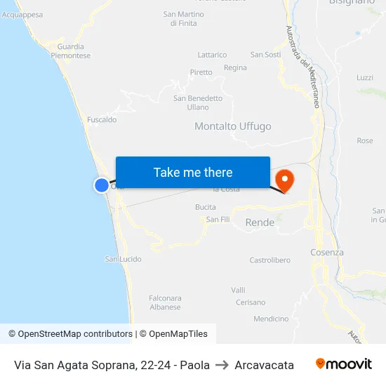 Upper Sant'Agata Street, 22-24 - Paola to Arcavacata map