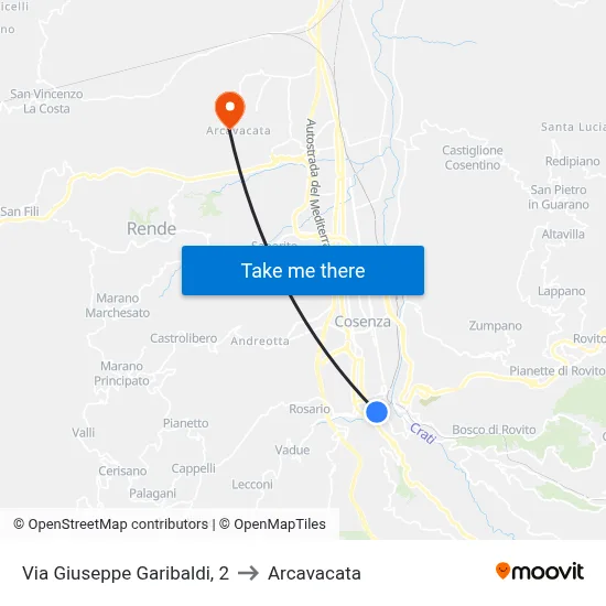 Giuseppe Garibaldi Street, 2 to Arcavacata map