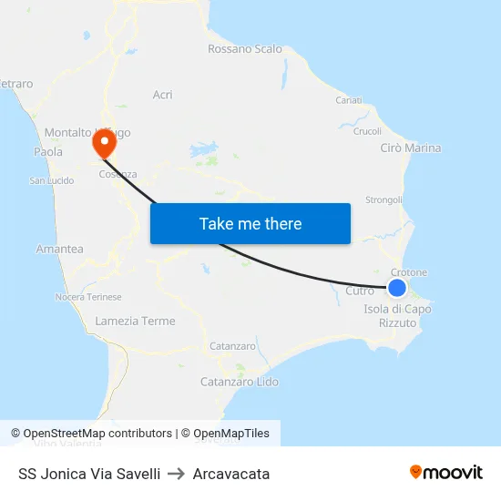 Jonica State Road Via Savelli to Arcavacata map