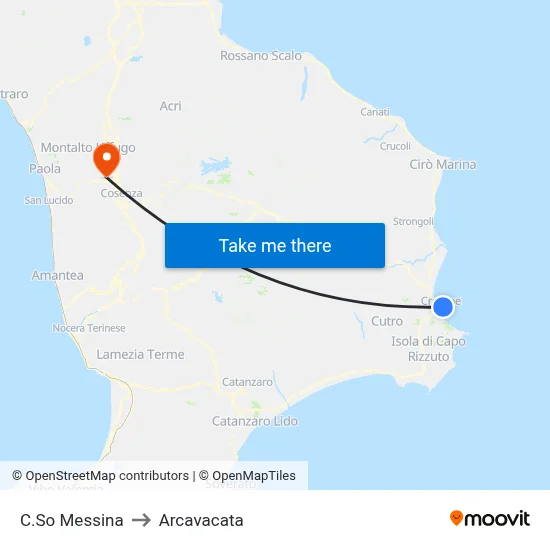 Messina Course to Arcavacata map