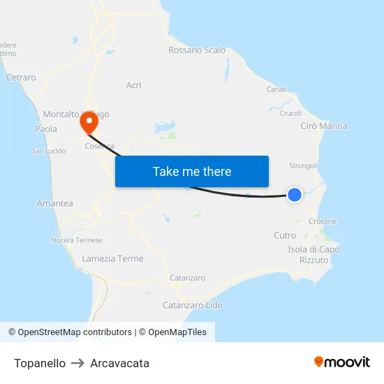 Topanello to Arcavacata map