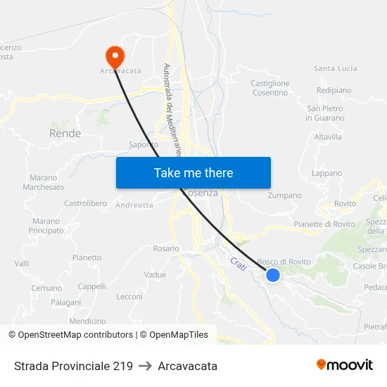 Provincial Road 219 to Arcavacata map
