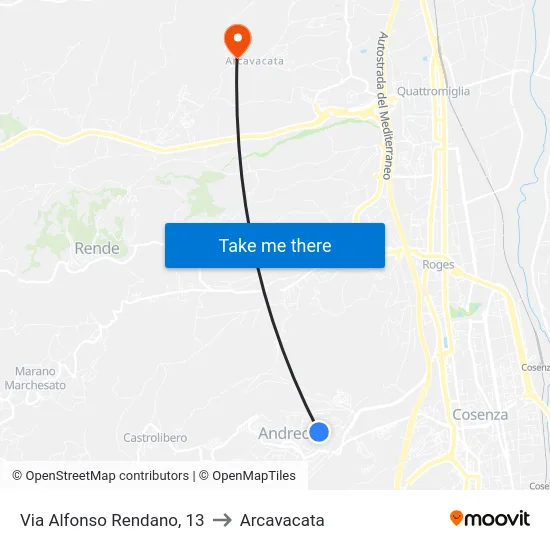 Via Alfonso Rendano, 13 to Arcavacata map