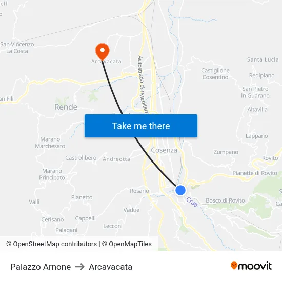 Arnone Palace to Arcavacata map