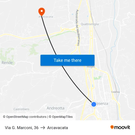 Via G. Marconi, 36 to Arcavacata map